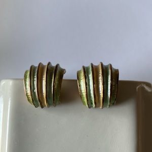 VINTAGE Pretty enamel pastel colors striped clip-on earrings Size: 3/4”H x 1/2”W